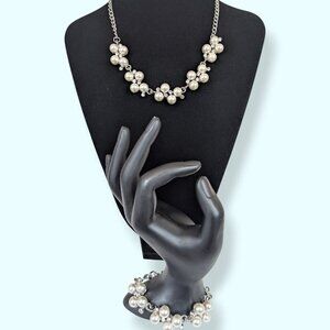 Faux Pearl & Rhinestone Cluster Demi Parure